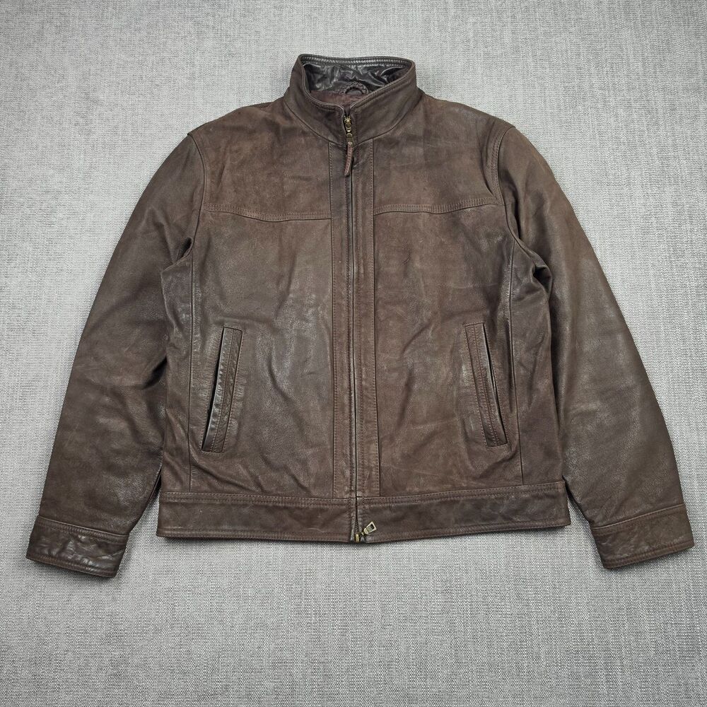 Jos A Bank Joseph Mens M Brown Leather Jacket Full Zip Casual Outerwear Y2K